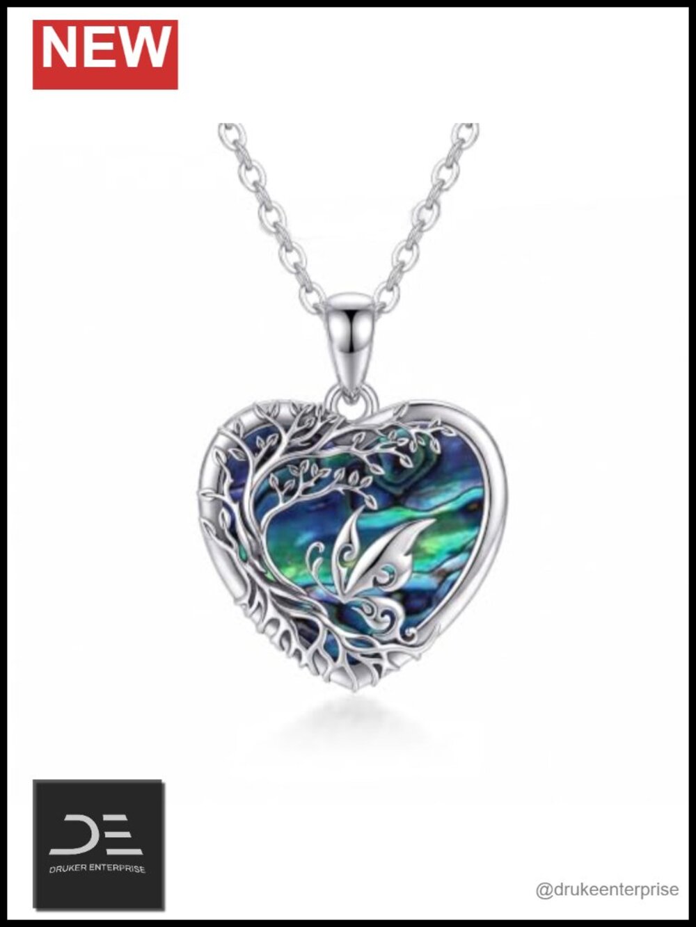 PROESS 925 Sterling Silver Tree of Life Pendant Necklace Heart Shape